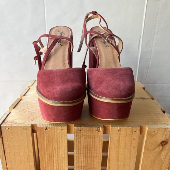 Free People size 40 (9.5US) Burgundy Remi Double Strap Suede Platform Shoes - Picture 3 of 10